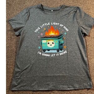 Dumpster Fire Graphic T-Shirt Womens XL Gray  Meme Funny Sarcastic Good NEW